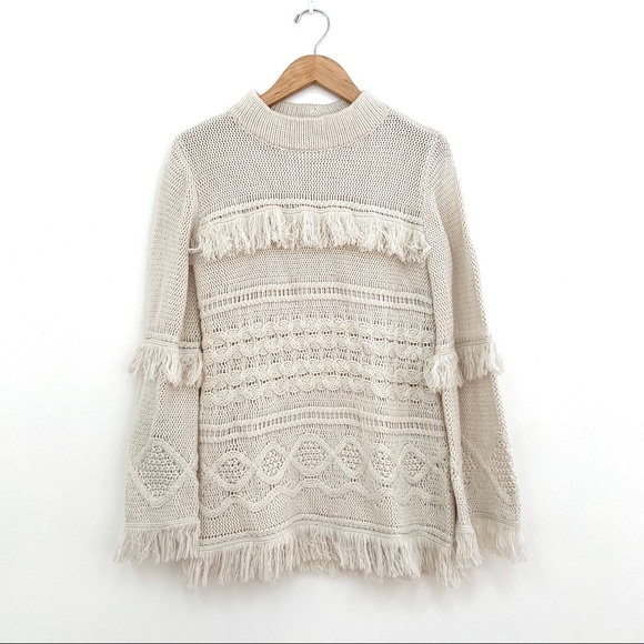BB Dakota Sweaters - BB Dakota | Cream Fringe “Baker” Sweater Medium
